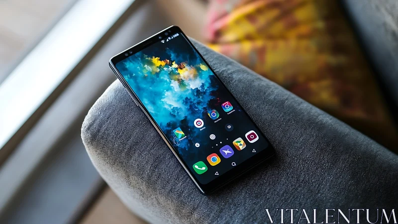 Modern Android Phone Glowing with Colorful App Icons.