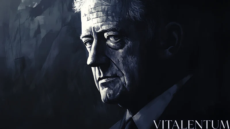 Moody digital portrait of older man in deep shadow.