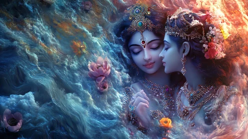 Celestial lovers drifting through jeweled twilight tides.