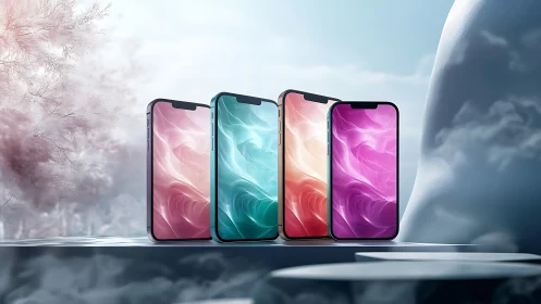 Dreamlit smartphones glow in pastel fog and ethereal clouds.