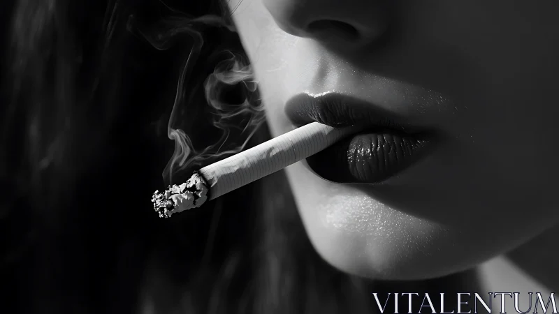 Monochrome macro profile isolates lit cigarette and textured lips