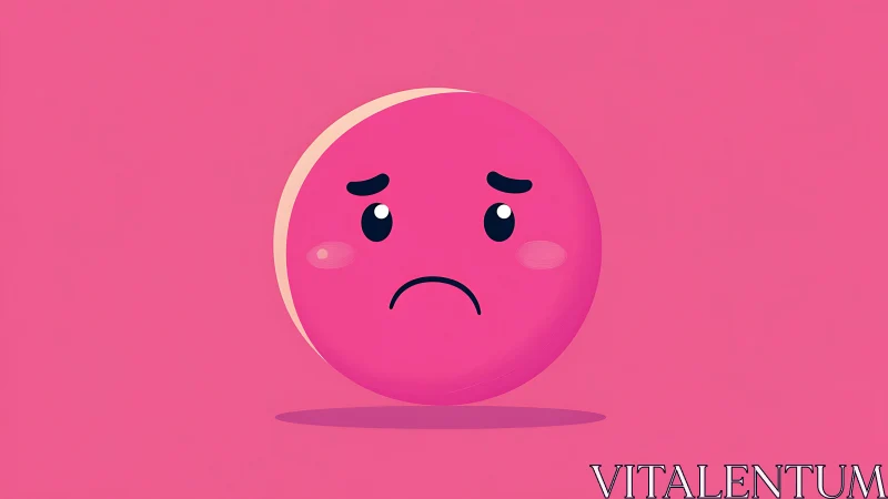Gentle sad pink emoji floats softly on a calm background