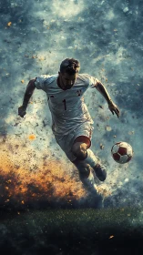 Explosive striker sprints through smoke while the ball escapes