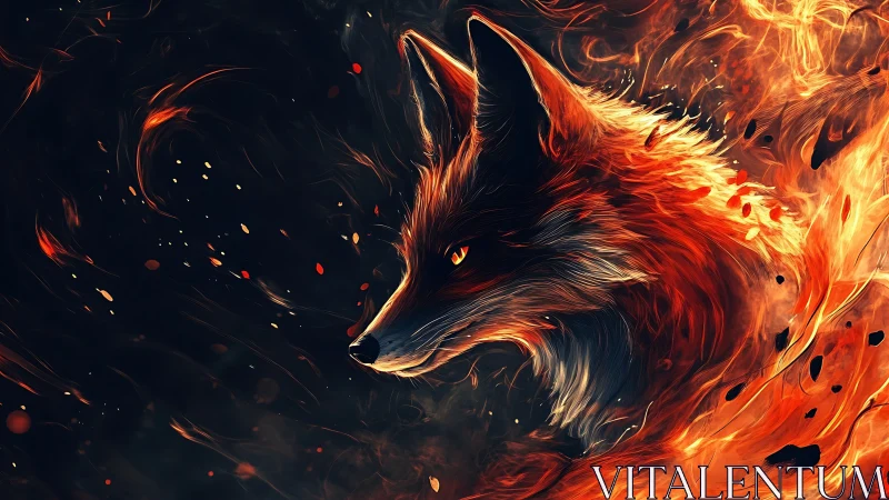 Fiery fox portrait emerges from swirling inferno backdrop