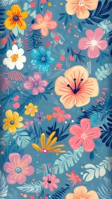 Vibrant Floral Garden Illustration with Blooming Flowers and Botanical Elements