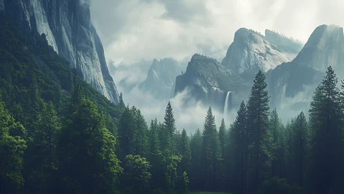 Granite Valley Majesty: Yosemite Landscape Atmospheric Rendition.