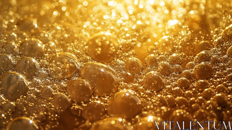 Golden effervescent bubbles form a dense macro liquid surface