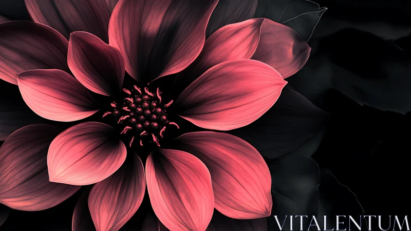 Digital Flower with Radiant Pink Petals Against Black Background