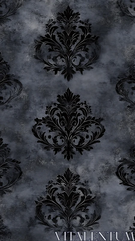 Gothic damask wallpaper pattern on distressed charcoal backdrop