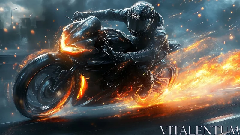 High-speed sportbike rider trailing molten flame stream