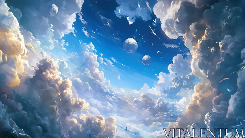 Twin moons drift quietly through a cathedral of stormlit clouds