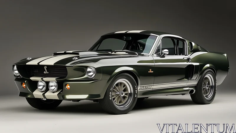 Vintage fastback sports car is positioned in studio lighting