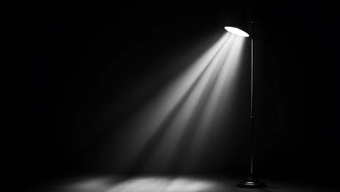 Directional floor lamp emits volumetric light beams in dark void