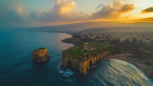 Alanya Cliffs at Golden Hour: Coastal Promontory with Fortified Mediterranean Urban Development