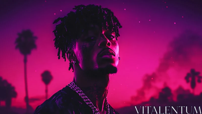 Neon sunset portrait glows with bold urban confidence