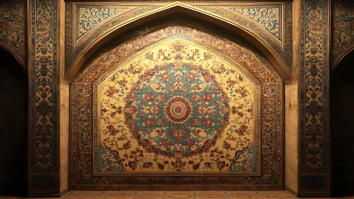 Ornate Islamic arch with radiant floral mandala tilework.