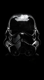 Helmet render presents reflective armored surface in darkness