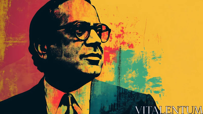 Bold portrait silhouette in high-contrast pop colors.