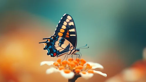 Macro analysis of swallowtail butterfly on composite bloom.