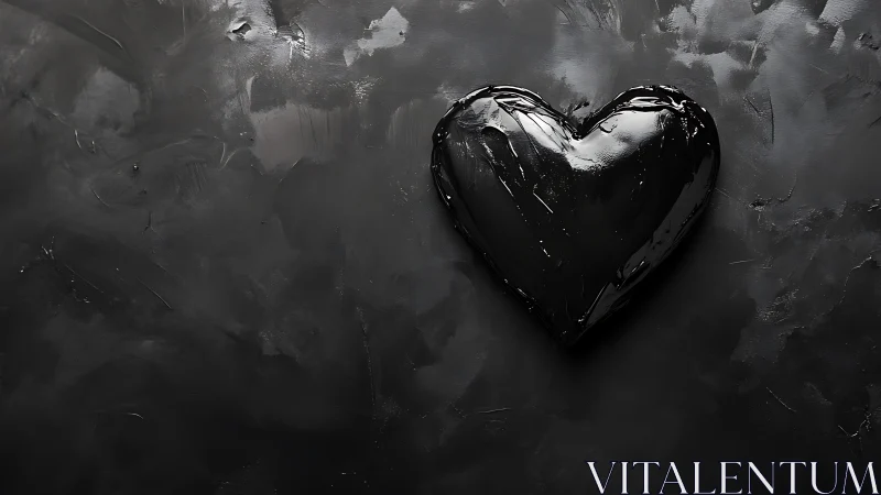 Glossy Black Heart on Textured Surface.