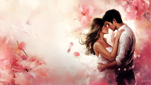 Two Hearts, Blooming Romance in Pink Dreamscape