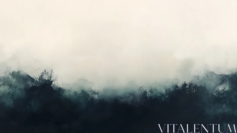 Monochrome abstract mist over dark textured landscape plane.