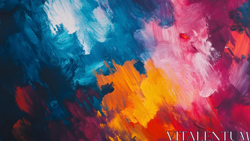 Vivid Abstract Painting with Bold Brush Strokes and Dynamic Colors.