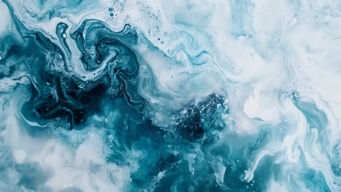 Oceanic teal currents drift through swirling white mists.