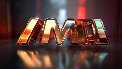 Shiny 3D Glass Text Rendering in Futuristic Digital Art Style.