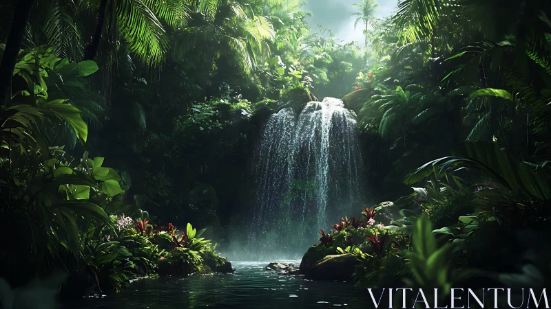 Emerald jungle cascade breathing quiet rainforest light.