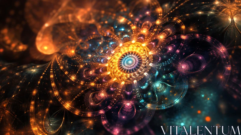 Stellar clockwork blooms into luminous cosmic mandala spiral.