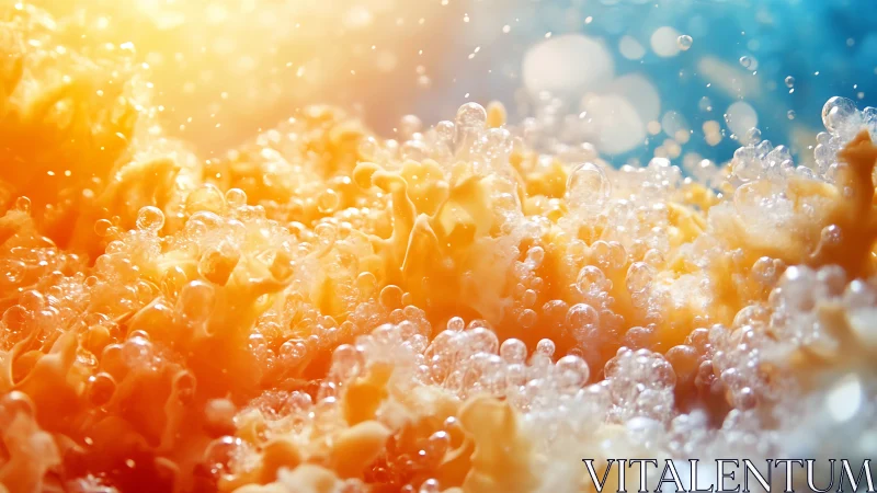 Luminous macro foam erupts in vivid orange and blue light