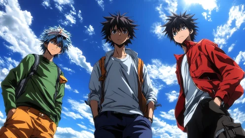 Skyward trio of anime friends ready for bold adventures.