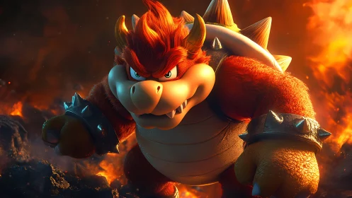 Fiery turtle monster charges through molten volcanic battlefield.