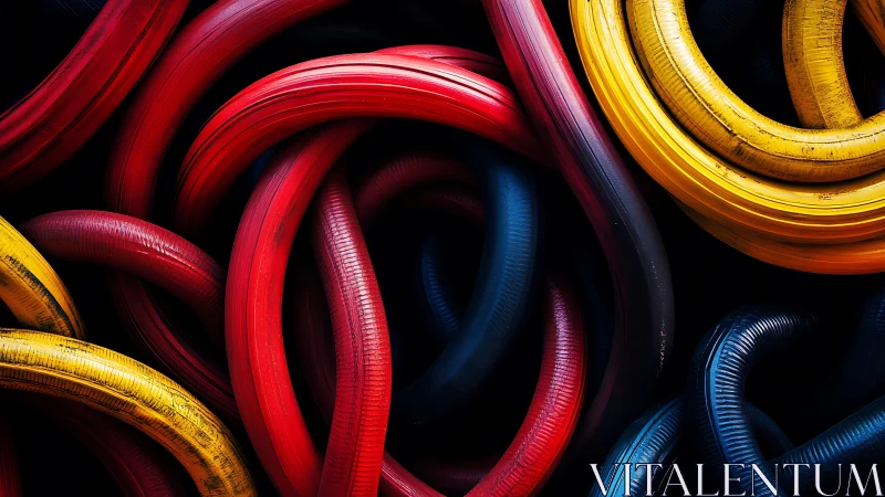 Interlaced primary color hoses with glossy macro surface detail