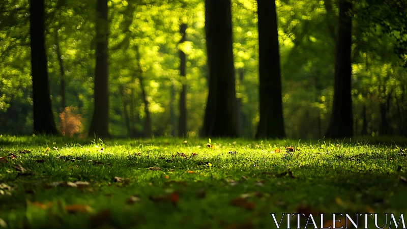Sunlit Forest Floor: Where Emerald Shadows Dance with Golden Light.