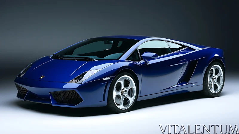 Blue sports coupe in studio with controlled lighting conditions.