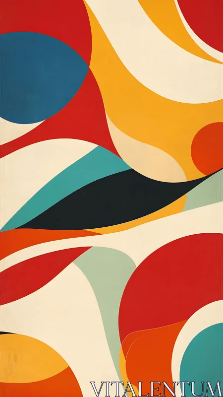 Curved geometric color fields in bold retro abstraction.