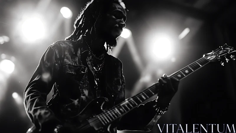 Silhouetted guitarist on stage under strong backlighting.
