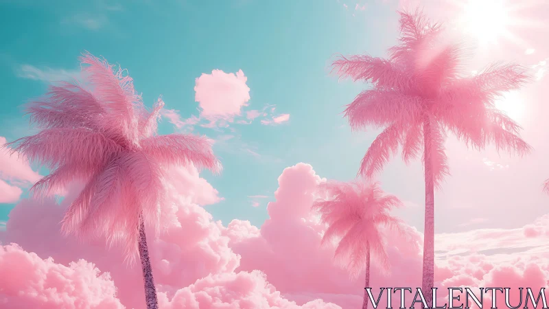 Cotton candy palm trees glow under a dreamy pastel sky