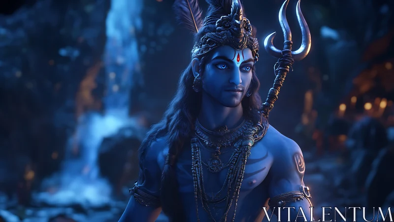 Moonlit blue deity listens to the river’s secret thunder