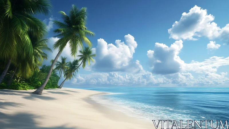 Tropical Coastal Scene with Photorealistic Palm Trees, Crystalline Waters, and Volumetric Cloud Form
