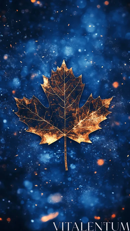Fractal-veined maple leaf suspended in luminous bokeh field.