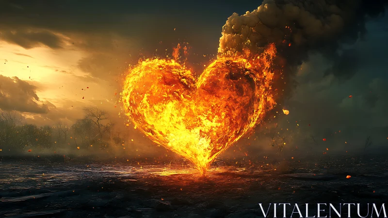 Fiery Heart Explosion Rising Over Dark Waters.