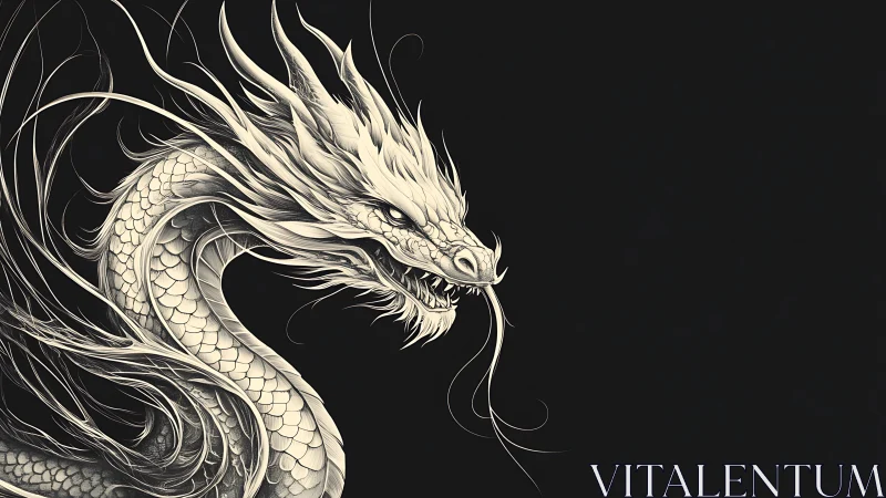 Ivory eastern dragon coils over stark black void. Period.