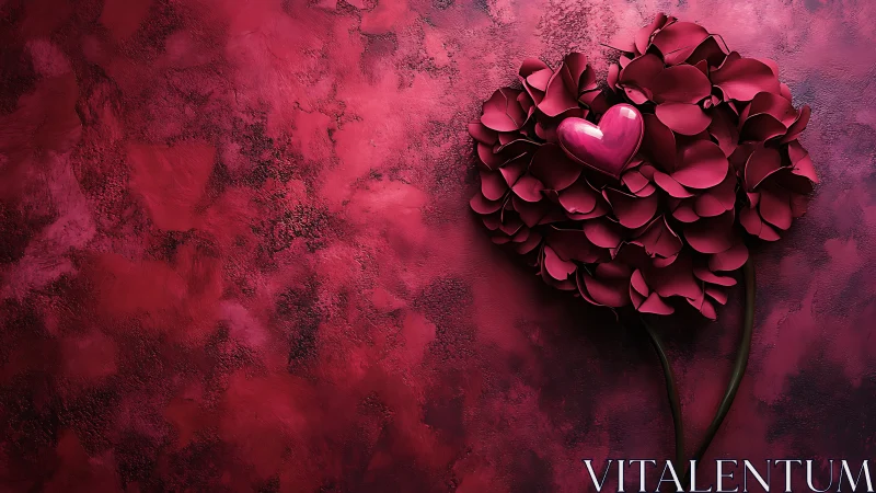 3D rendered heart formed by rose petals in magenta atmosphere.