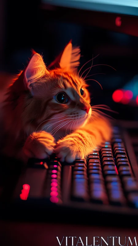 Glowing Feline Friend Discovers Magic at the Keyboard