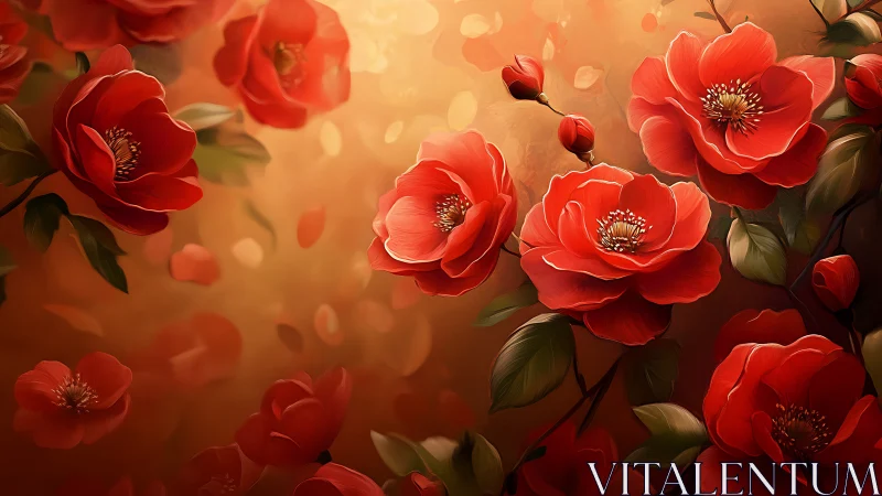 Radiant Red Peonies Dancing in Warm Golden Light