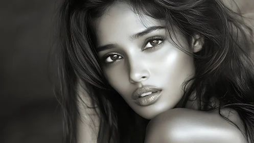 Monochrome close-up portrait captures intense direct gaze