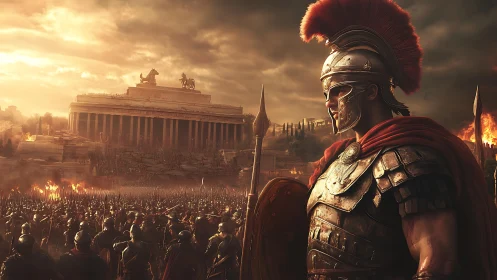 Roman commander observes armored legion before burning city